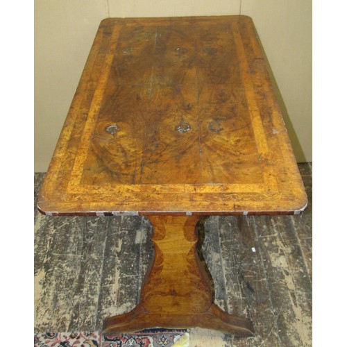 1467 - A 19th century continental walnut side table, rectangular form with stretcher base and marquetry det... 