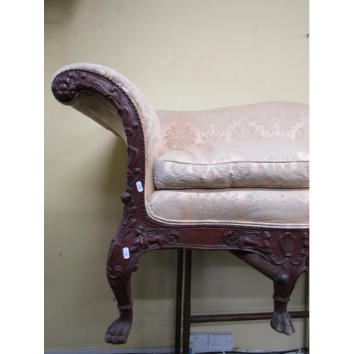 1469 - A large country house sofa with carved and moulded show wood frame and supports, acanthus, shells, w... 