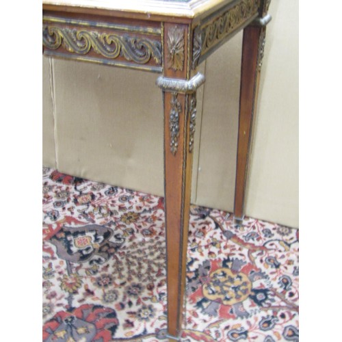 1472 - A French 19th century centre table, with inset green marble top, raised on squared tapered supports,... 