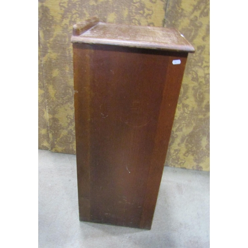 1040 - A vintage oak floor standing pedestal filing cabinet enclosed by a rise and fall tambour door with i... 