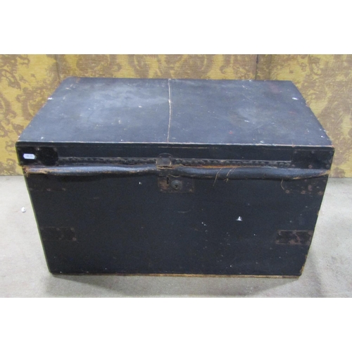 1065 - A vintage overlaid pine trunk with hinged lid 45 cm high x 76 cm x 48 cm approx