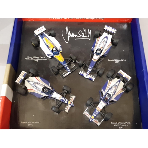 820 - Formula 1 interest: a Minichamps 1:18 scale boxed model Honda racing car signed by Damon Hill, a Lim... 