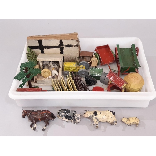 830 - A collection of 1940's Britain's type hollow cast lead farm toys including a horse drawn cart by Cha... 