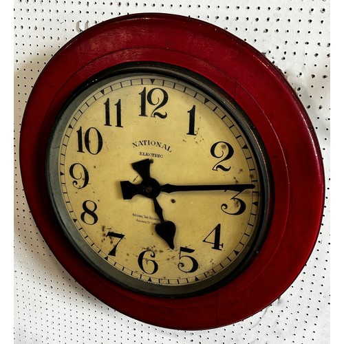 444 - A large / oversized National Time Recorder wall clock, with painted 18” dial with black Arabic numer... 