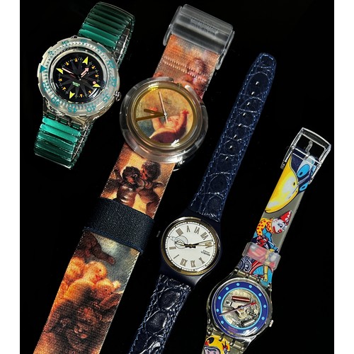 438 - Twelve assorted boxed Swatch Watches to include a Pop range ‘Putti’ example designed by Vivien Westw... 