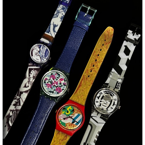 438 - Twelve assorted boxed Swatch Watches to include a Pop range ‘Putti’ example designed by Vivien Westw... 