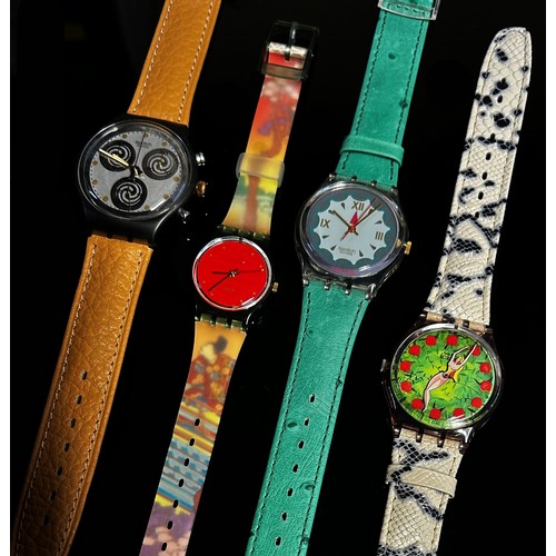 438 - Twelve assorted boxed Swatch Watches to include a Pop range ‘Putti’ example designed by Vivien Westw... 