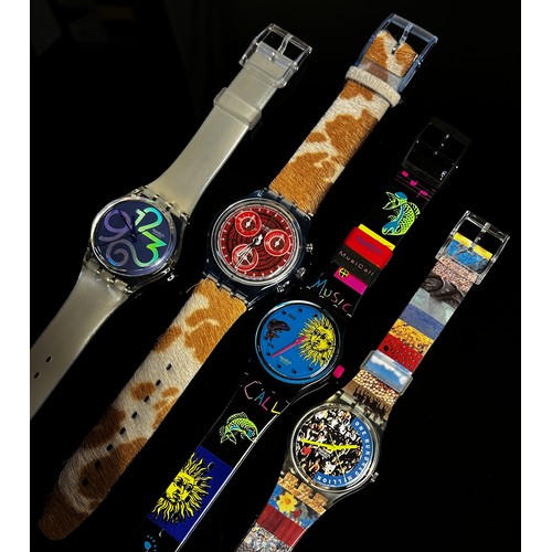 439 - Twelve assorted boxed Swatch Watches to include a Pop range ‘Putti’ example designed by Vivien Westw... 