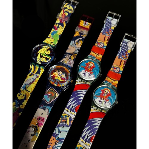 439 - Twelve assorted boxed Swatch Watches to include a Pop range ‘Putti’ example designed by Vivien Westw... 