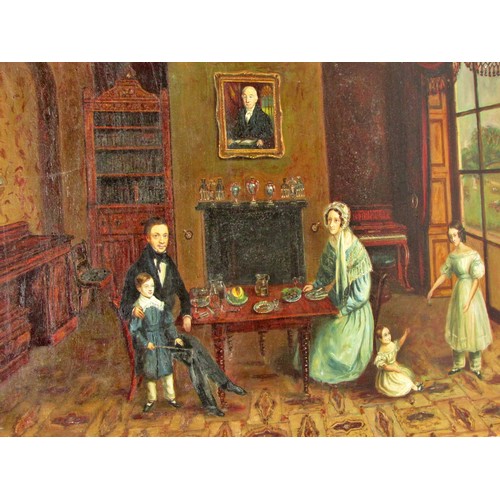 1536 - 20th Century French School - A 19th century scene of a family at the dinner table, unsigned, oil on ... 