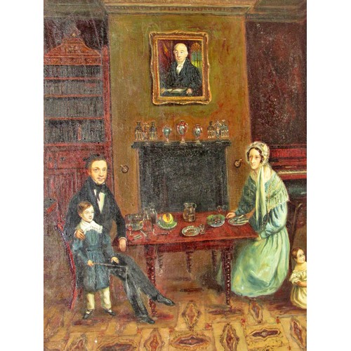 1536 - 20th Century French School - A 19th century scene of a family at the dinner table, unsigned, oil on ... 