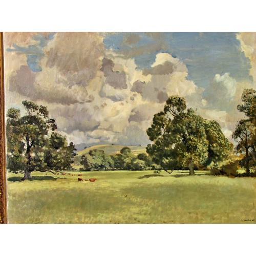 1537 - British 20th Century School - Country scene depicting a field with trees and cattle, signed 'N.Newto... 