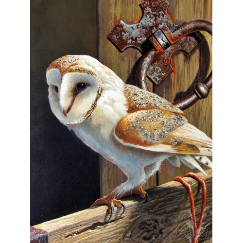 1544 - Adrian C. Rigby (British, b.1962) - 'Barn Owl, Farmyard Sentinel', signed lower right, with title in... 