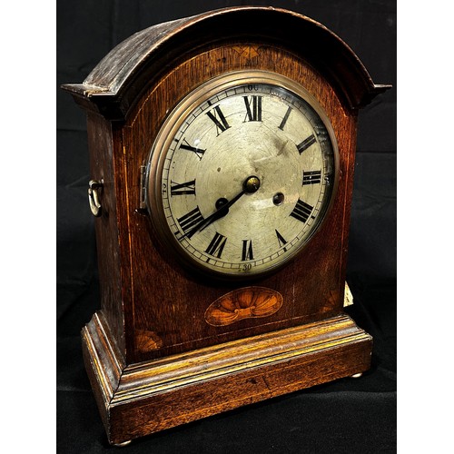 446A - An oak inlaid mantle clock and a brass carriage clock (2)