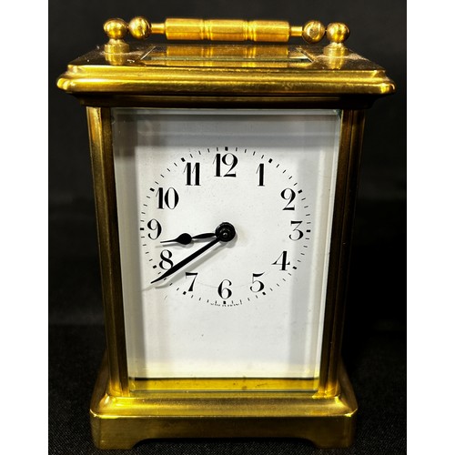 446A - An oak inlaid mantle clock and a brass carriage clock (2)