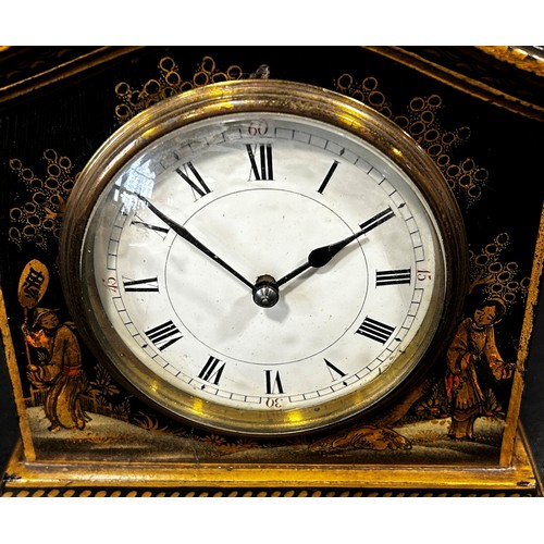 449 - A small French Japanned / Chinoiserie lacquered clock, 16cm high, 16 x 8cm.