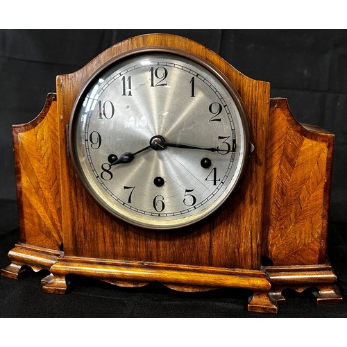 448 - An Art Deco style walnut cased mantle clock, together with two others (3)