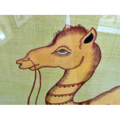 1577 - Two large 20th century Mughal style paintings of camels, gouache and gold paint on fabric, largest f... 