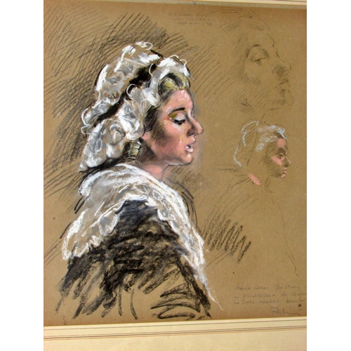 1586 - Chalk and charcoal study of Maria Callas rehearsing as Maddalena di Coigny in Umberto Giordano's 'An... 