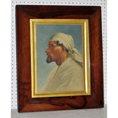 1563 - 19th Century School - Portrait of a bearded Arabian man wearing white garments, quarter-length in pr... 