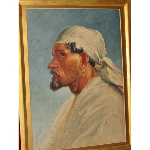 1563 - 19th Century School - Portrait of a bearded Arabian man wearing white garments, quarter-length in pr... 