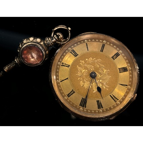 434 - A small continental 18ct yellow gold cased fob watch.