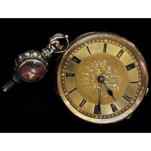 434 - A small continental 18ct yellow gold cased fob watch.