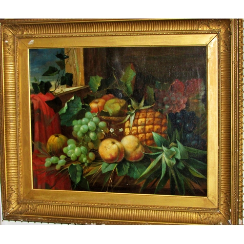 1607 - 19th Century Dutch School - A pair of still life paintings depicting fruit, flowers, a wine jug and ... 