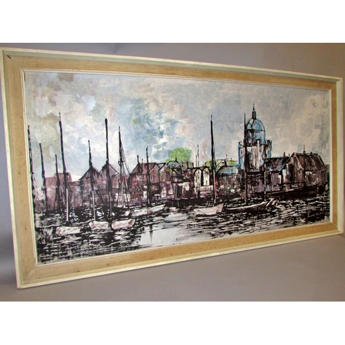 1610 - Paul Mann - Harbour View, signed lower right, oil on board, 43 x 89 cm, framed