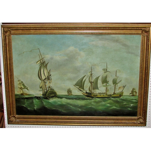 1612 - Two maritime paintings to include: P. Rooney (19th/20th Century) - Naive maritime scene with naval s... 