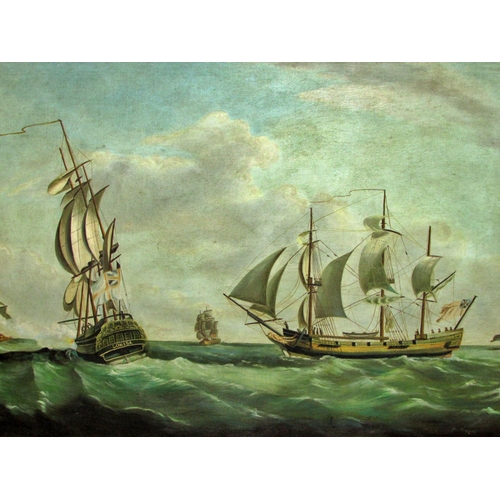 1612 - Two maritime paintings to include: P. Rooney (19th/20th Century) - Naive maritime scene with naval s... 