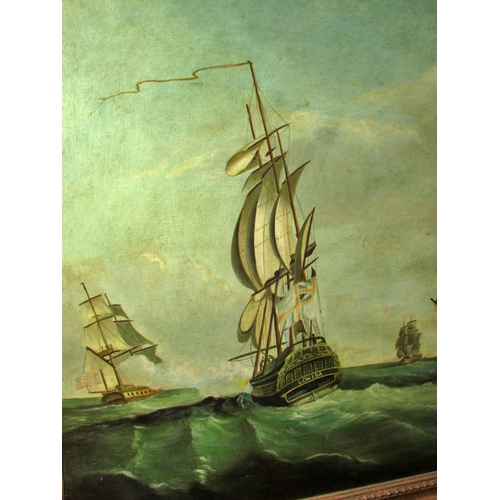 1612 - Two maritime paintings to include: P. Rooney (19th/20th Century) - Naive maritime scene with naval s... 