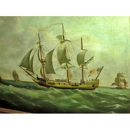 1612 - Two maritime paintings to include: P. Rooney (19th/20th Century) - Naive maritime scene with naval s... 