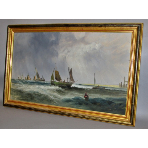 1612 - Two maritime paintings to include: P. Rooney (19th/20th Century) - Naive maritime scene with naval s... 