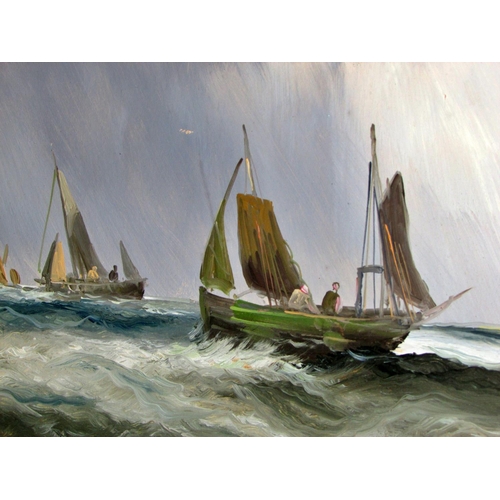 1612 - Two maritime paintings to include: P. Rooney (19th/20th Century) - Naive maritime scene with naval s... 