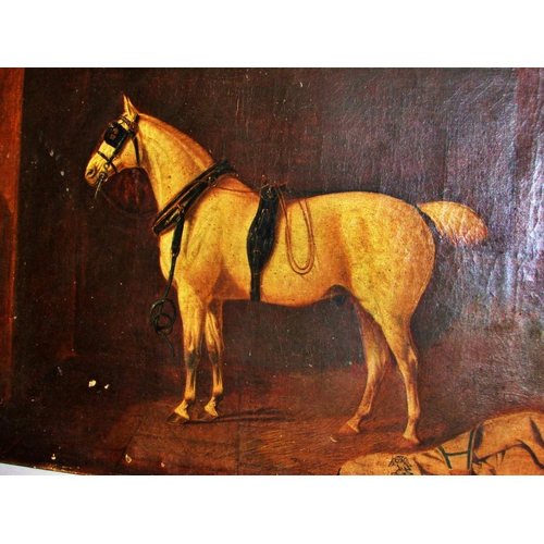 1616 - 19th Century School - Equestrian portrait of a horse in profile in stables, with family crest to coa... 