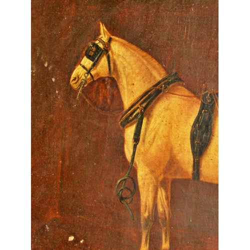 1616 - 19th Century School - Equestrian portrait of a horse in profile in stables, with family crest to coa... 