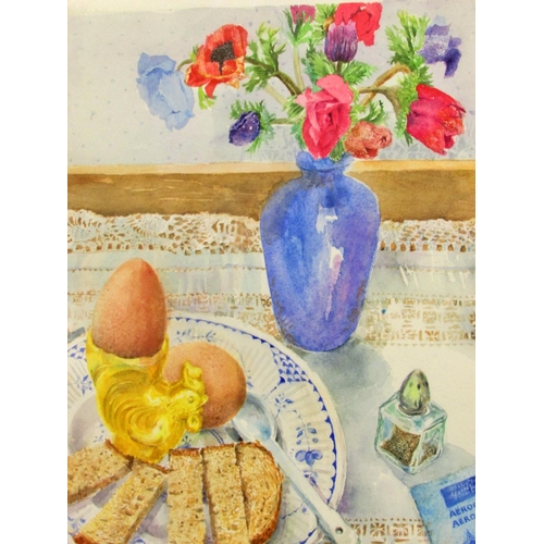 1617 - Val Archer (British, b.1946) - Breakfast tray with eggs and soldiers (1987), watercolour, initialled... 