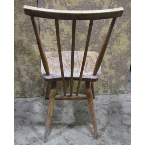 1081 - A set of six vintage  Ercol elm and beechwood tapered stickback diming chairs (one with later painte... 