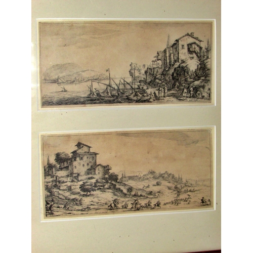 1618 - Jacques Callot (French 1592-1635) - Four engravings of populated landscapes, 24 x 11 cm each, mounte... 