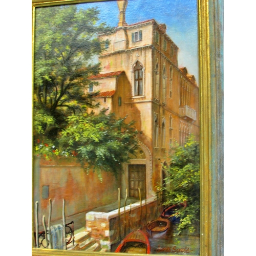 1626 - James Scrase (English, b.1937) - Venetian Street Scene, signed lower right, oil on board, 54 x 37 cm... 