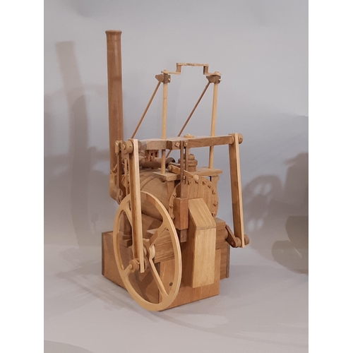 821 - 4 scratch-built wooden models of early steam engines including a single piston horizontal engine hei... 