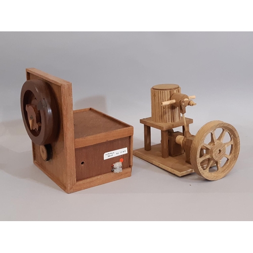 821 - 4 scratch-built wooden models of early steam engines including a single piston horizontal engine hei... 