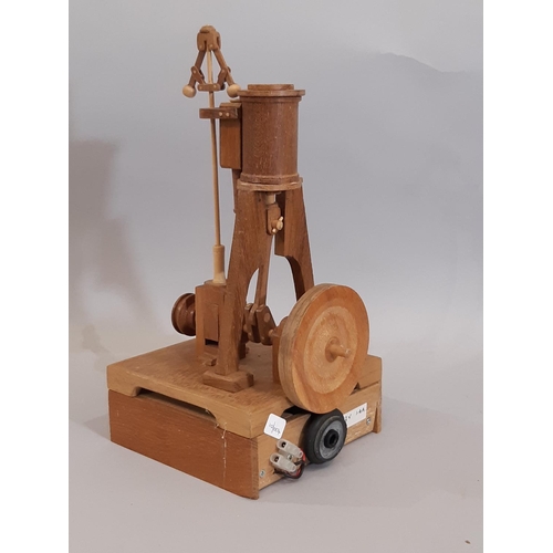 821 - 4 scratch-built wooden models of early steam engines including a single piston horizontal engine hei... 