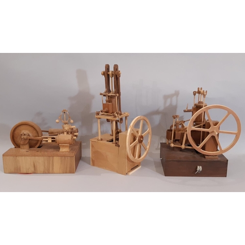 822 - 3 scratch-built wooden models of early steam engines including the following; a twin piston horizont... 