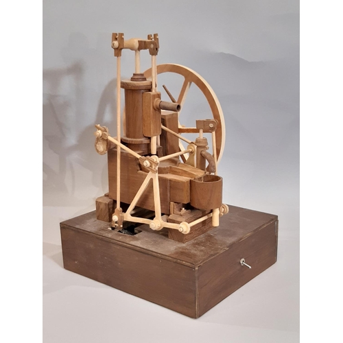 822 - 3 scratch-built wooden models of early steam engines including the following; a twin piston horizont... 