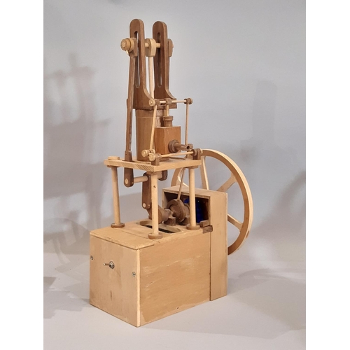 822 - 3 scratch-built wooden models of early steam engines including the following; a twin piston horizont... 