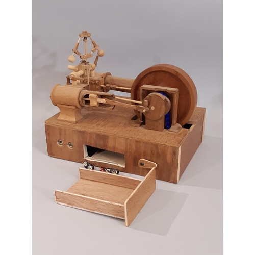 822 - 3 scratch-built wooden models of early steam engines including the following; a twin piston horizont... 