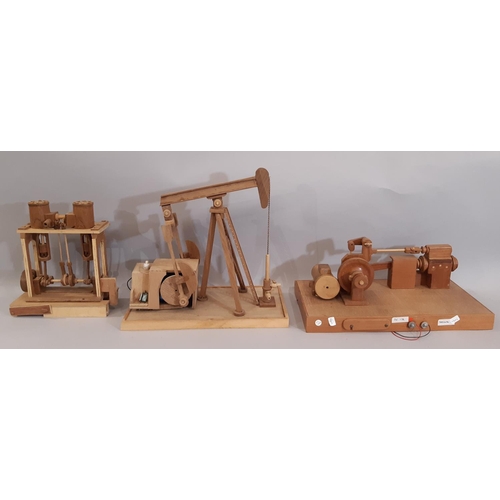 823 - 3 scratch-built wooden models of early steam engines including horizontal single  piston engine in t... 