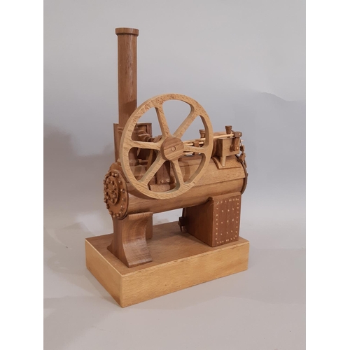 826 - 3 scratch built wooden models of early steam engines in teak including a stationary engine with arch... 